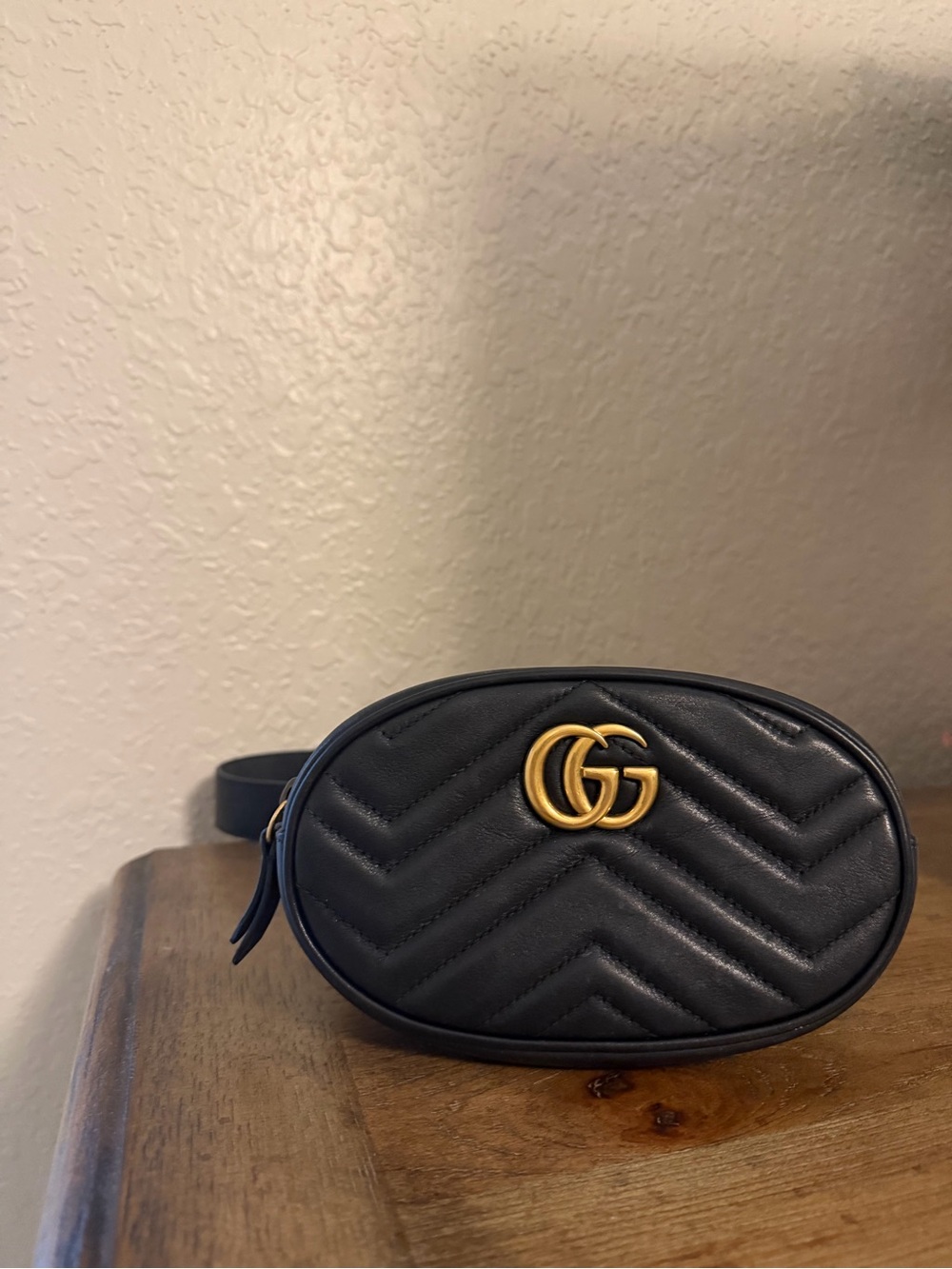 Gucci Black Quilted Oval GG Leather Belt Bag
